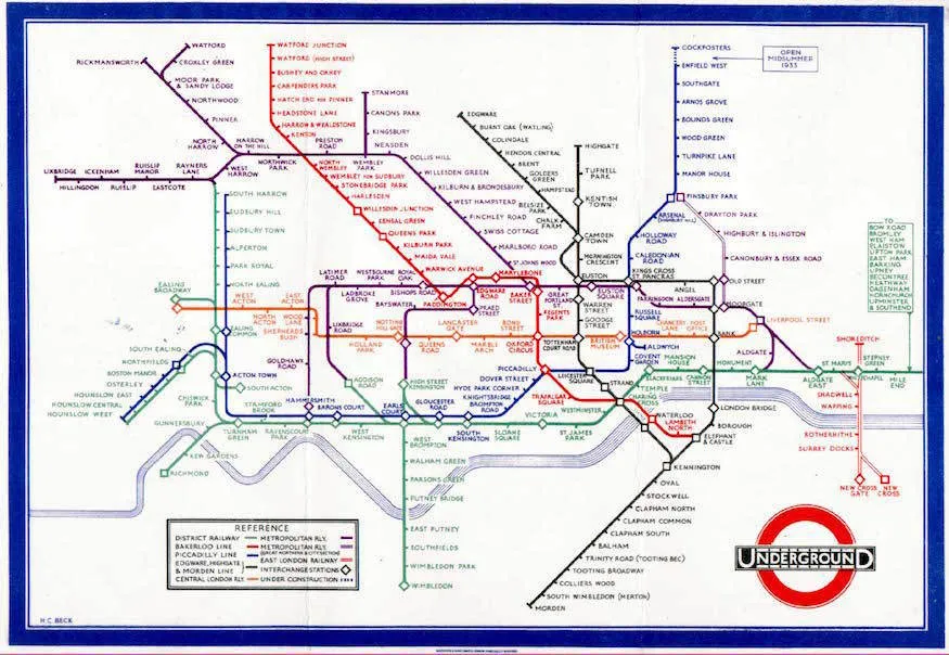 Beck&#x27;s concept for a better London Underground map in 1933