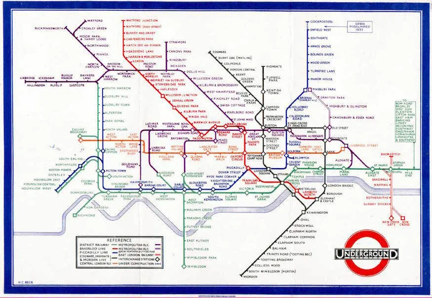 Beck's concept for a better London Underground map in 1933