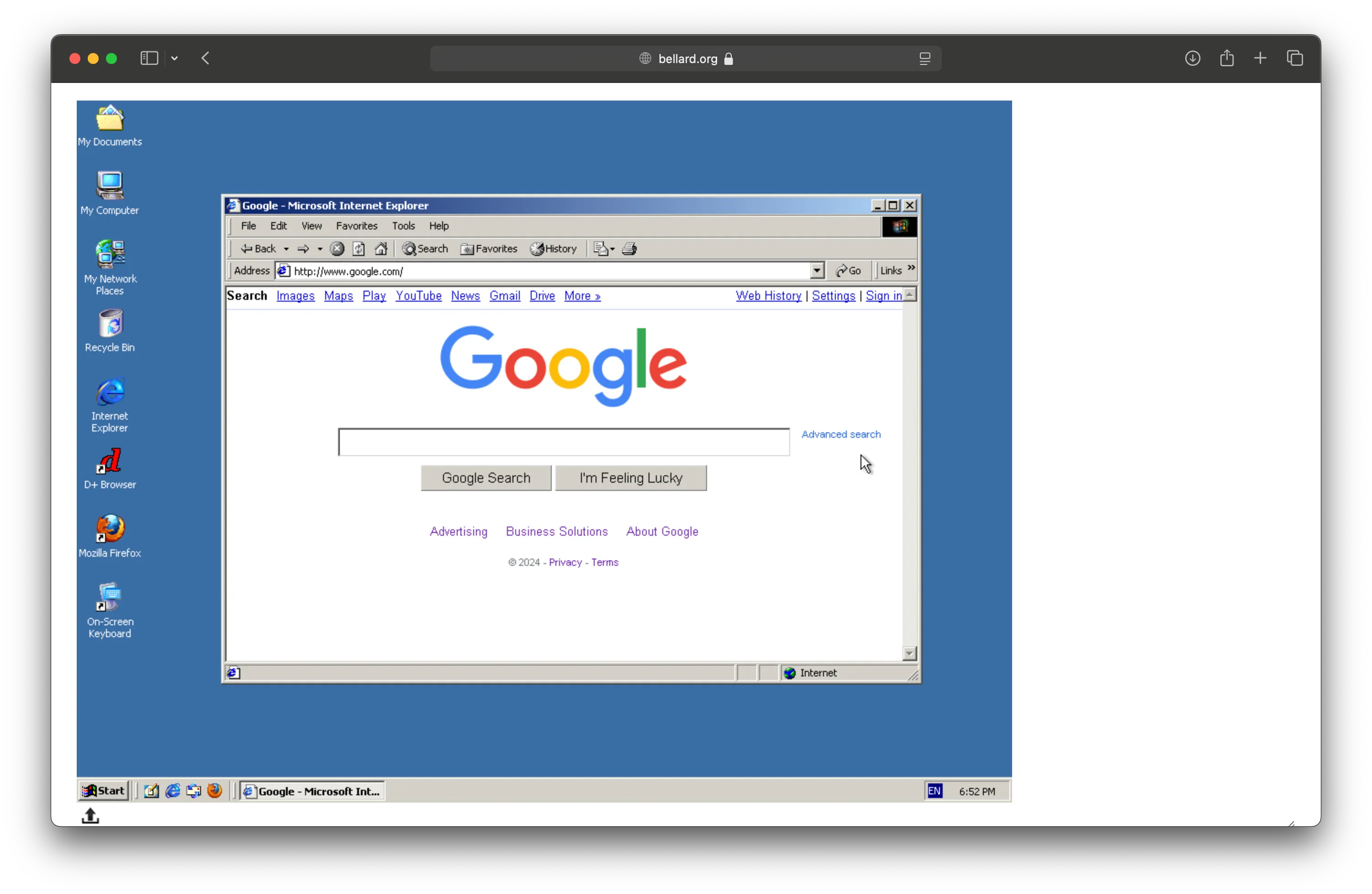 Internet Explorer running on Windows 2000 inside Safari on a Mac!